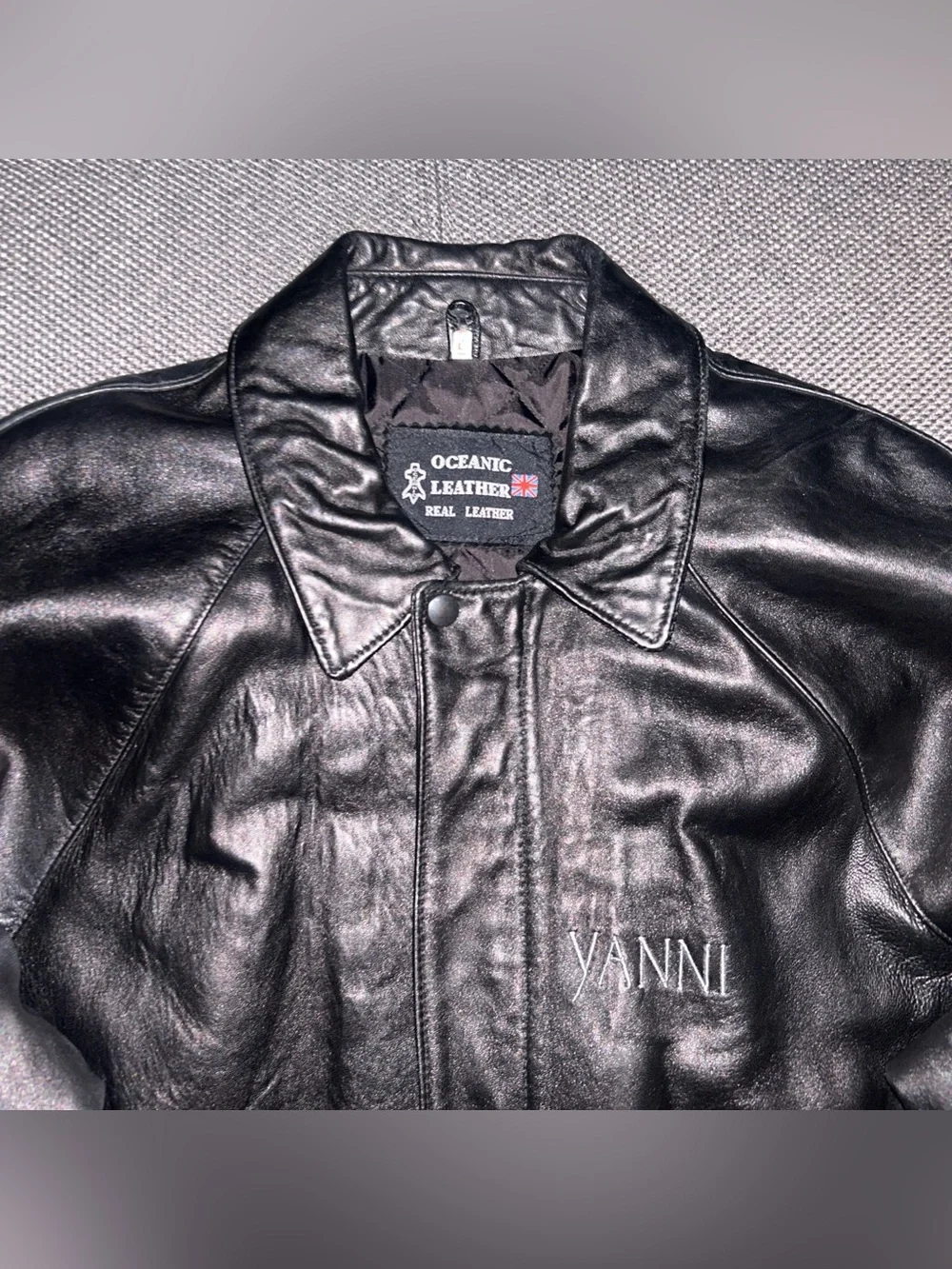 90s Black Genuine Leather Full Zip Bomber Jacket